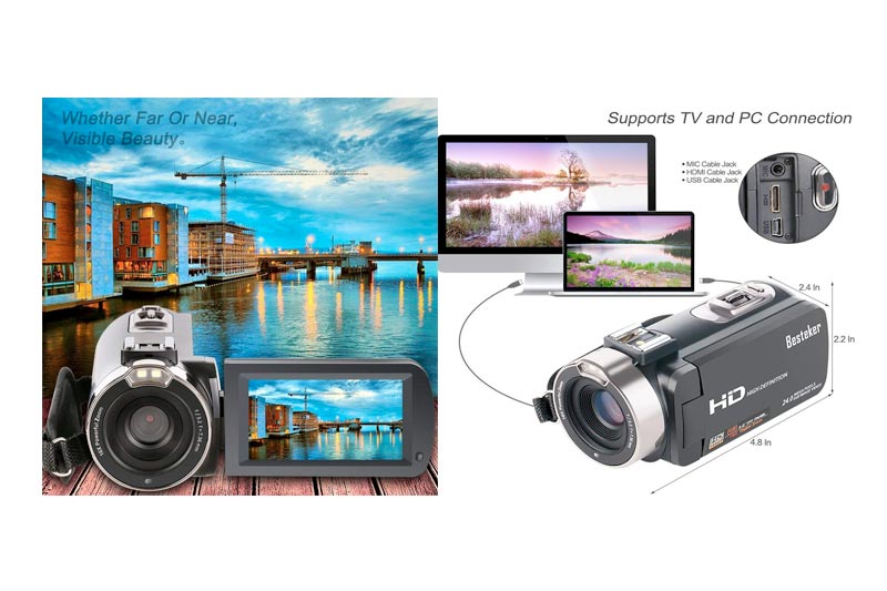 Video Camcorder, Besteker FHD 1080p Camcorders with External Microphone and Remote Control Digital Camera Camcorder