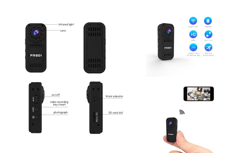 FREDI hidden camera 1080p HD mini wifi camera spy camera wireless camera for iPhone/Android Phone/iPad Remote View with Motion Detection(support 128G SD card) (fredi-L16)