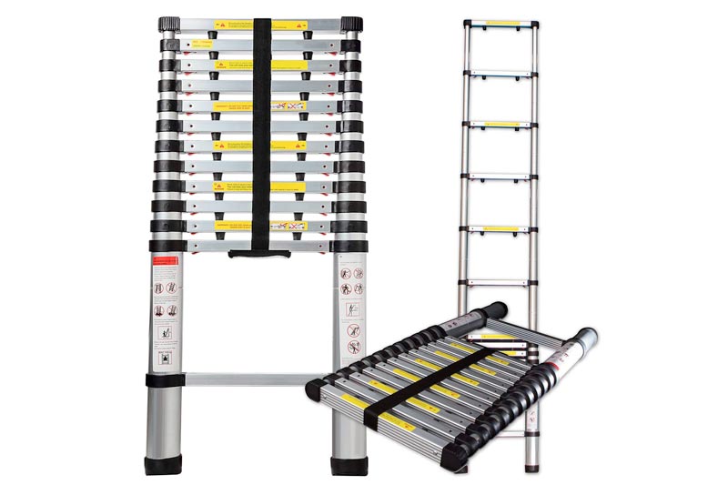 OxGord 12.5 Feet Aluminum Telescopic Extension Ladder - EN131 Certified - Extendable wih Spring Load Locking Mechanism Non-Slip - 330 lb Max Capacity