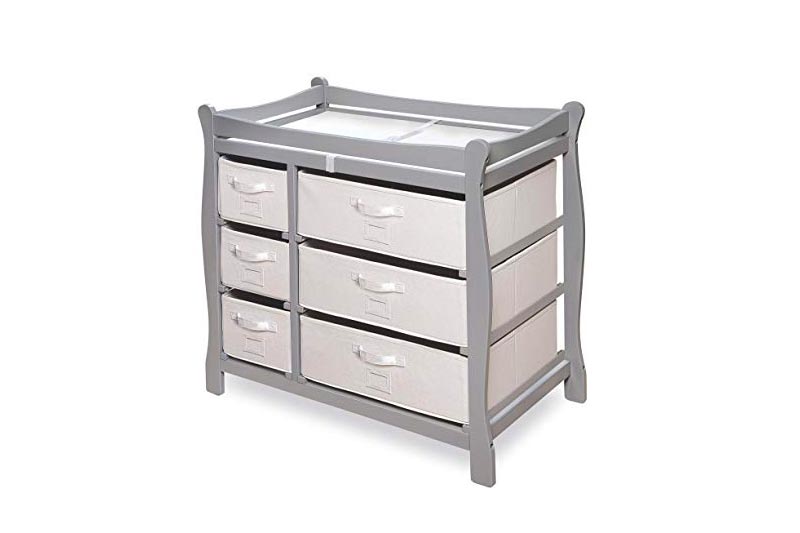 Badger Basket Sleigh Style Changing Table with Six Baskets, Gray
