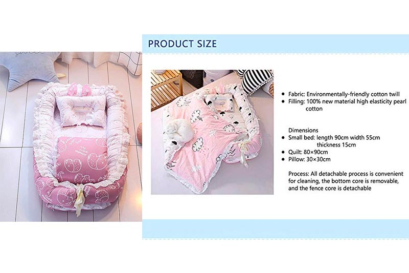 Ukeler Reversible Baby Nest/Bassinet/Lounger for Bed- 100% Cotton Portable Crib for Bedroom/Travel - Breathable & Hypoallergenic Co-Sleeping Baby Bed, Suitable for 0-24 Month