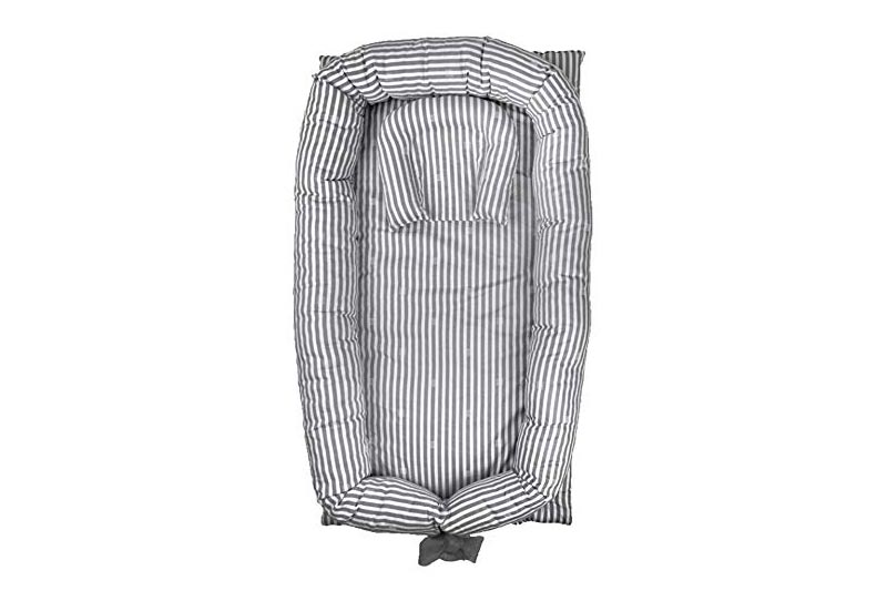 Levinis Baby Nest Bed Grey Striped Sleep Co Pod Newborn Cocoon Snuggle Bed- 100% Cotton Baby Bed - Breathable & Hypoallergenic Sleep Nest
