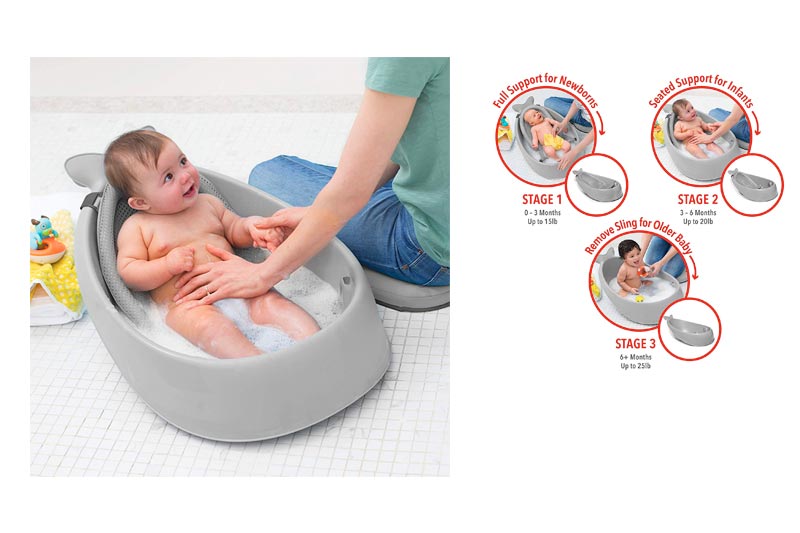 Skip Hop Moby Baby Bath Tub 3 in 1 Smart Sling, Grey