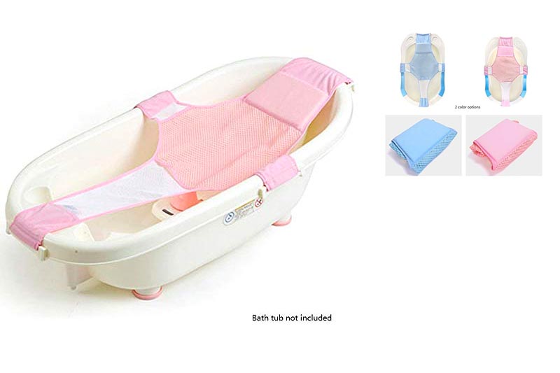 Newborn Baby Bath Seat Support Net Bathtub Sling Shower Mesh Bathing Cradle Rings for Tub (Pink)