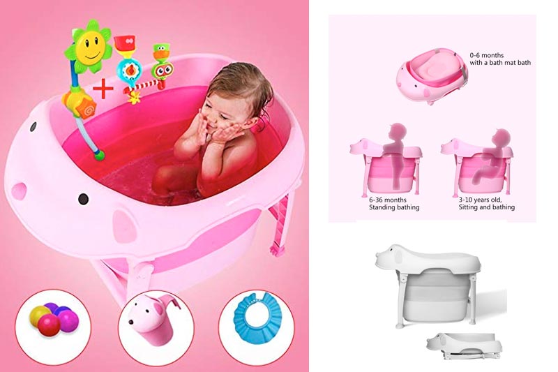 Baby Bathtub,Portable Foldable Cartoon Baby Bathtub Suitable For Infants 0-6 Years Old -Pink (Size : E)