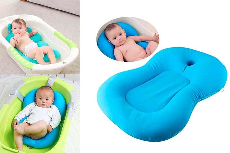 Baby Bath Pillow Padding Soft Infant Lounger for Tub, 0-6 Month Newborn Shower Pad Bath Anti-Slip Cushion Seat (Blue)