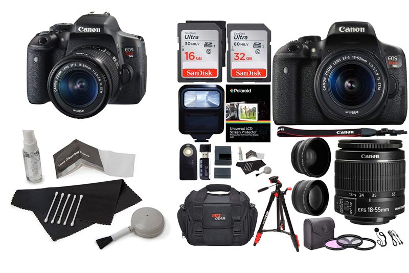 Canon EOS Rebel T6i 24.2 MP DSLR Camera, 18-55mm f/3.5-5.6 STM Lens, RitzGear HD .43x Wide Angle & 2.2X Telephoto Lenses, 48 GB SDHC Memory + 48" Tripod, 58mm Filter Kit, Bag and Accessory Bundle