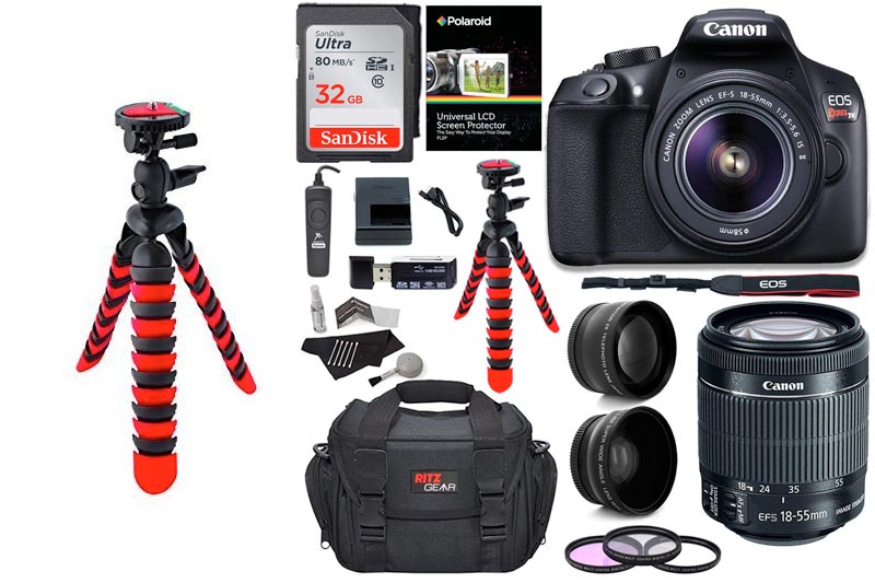 Canon T6 Digital Rebel SLR Camera Kit with EF-S 18-55mm f/3.5-5.6 IS II Lens, 32GB Memory Card, Camera Bag and Premium Accessory Bundle
