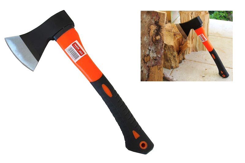 TABOR TOOLS J60A Chopping Axe, Hand Axe, Camp Hatchet for Splitting Kindling and Chopping Branches, With Strong Fiberglass Handle and Anti-Slip Grip (14 Inch Chopping Axe)