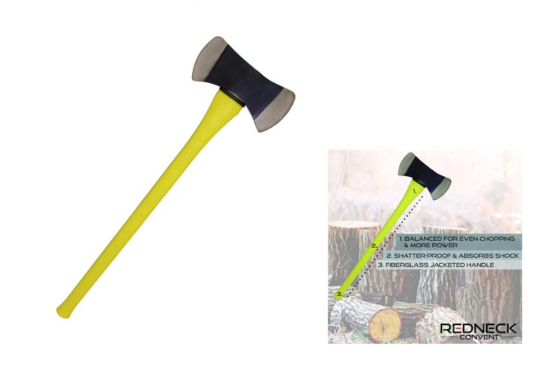 Double Sided Head 3.5lb Pound Axe & Handle – Michigan Firefighter Ax Camping Splitting, Felling, Chopping, Cutting Wood