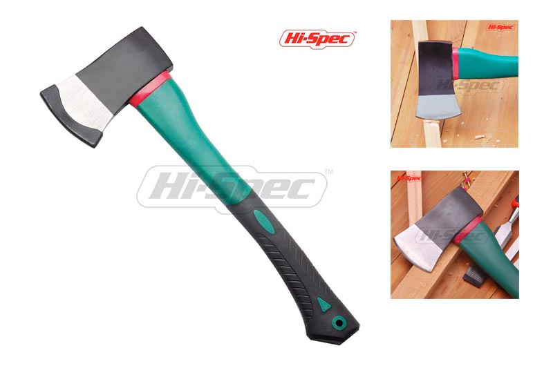 Hi-Spec 2lb Sharp-Edged Steel Axe with Non-Slip Soft Touch Ergonomic Grip Handle for Cutting, Splitting, Pruning, Chopping, and the Shaping, of Kindling, Fire-Lighters, Wood, Logs and Timber