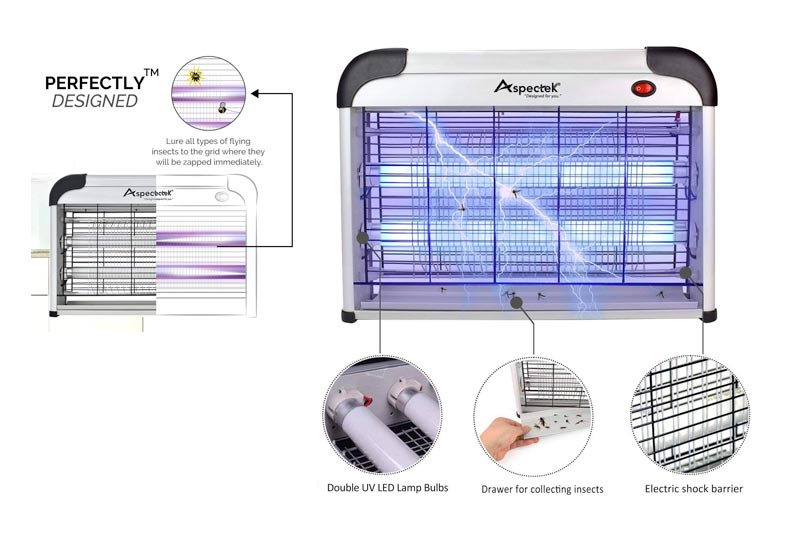 Aspectek UPGRADED 20W Electronic Bug Zapper, Insect Killer - Mosquito, Fly, Moth, Wasp, Beetle & other pests Killer for Indoor Residential & Commercial