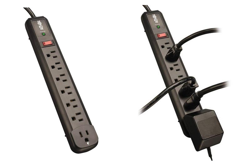 Tripp Lite 7 Outlet (6 Right Angle + 1 Transformer Outlet) Surge Protector Power Strip, 4ft Cord, Black, Lifetime Limited Warranty & 25K INSURANCE (TLP74RB)