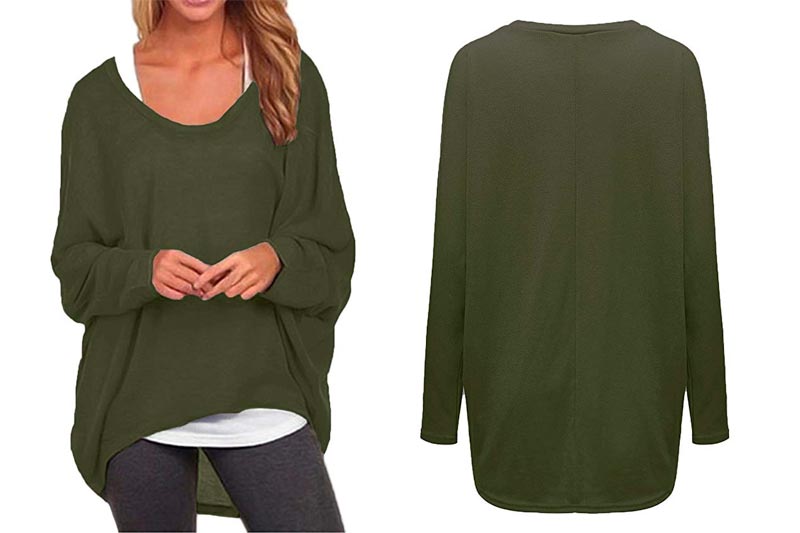 Women's Sexy Long Batwing Sleeve Loose Pullover Casual Top Blouse T-Shirt