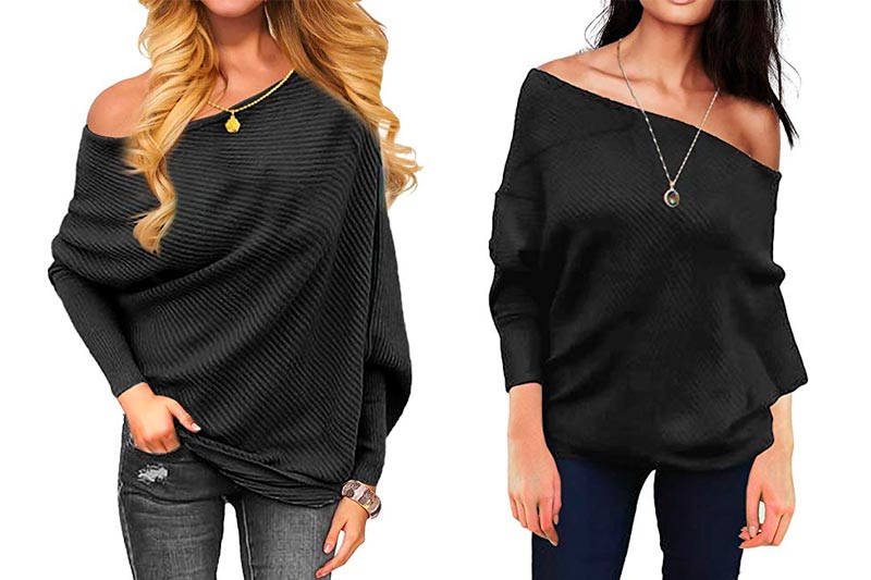 Women's Off Shoulder Knit Jumper Long Sleeve Pullover Baggy Solid Sweater