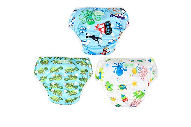 Wegreeco Baby & Toddler Snap One Size Reusable Baby Swim Diaper (Diving,Ocean,Turtle,Large,3 Pack)