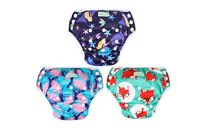 Wegreeco Baby & Toddler Snap One Size Reusable Baby Swim Diaper (Mermaid,Fox,Feather,Large,3 Pack)