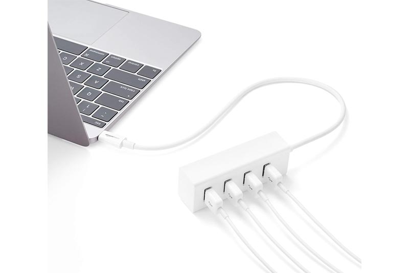 AmazonBasics USB 3.1 Type-C to 4 Port USB Hub - White