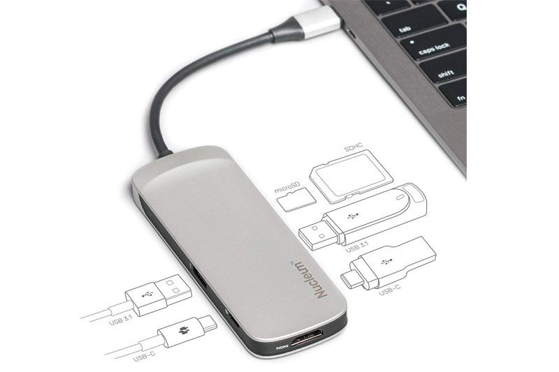 Kingston Nucleum USB C Hub, Type-C Adapter Connect USB 3.0, HDMI, SD/microSD, Power Pass Through for MacBook Pro and Other USB Type-C Port Devices