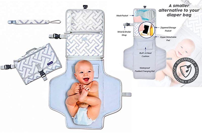 Deluxe Portable Diaper Changing Pad - Makes Any Surface a Changing Station - Stylish Clutch & Easy to Fold Mat - Great for Baby Showers - Ideal for Your Infant, Newborn or Toddler - Bonus Free Gift