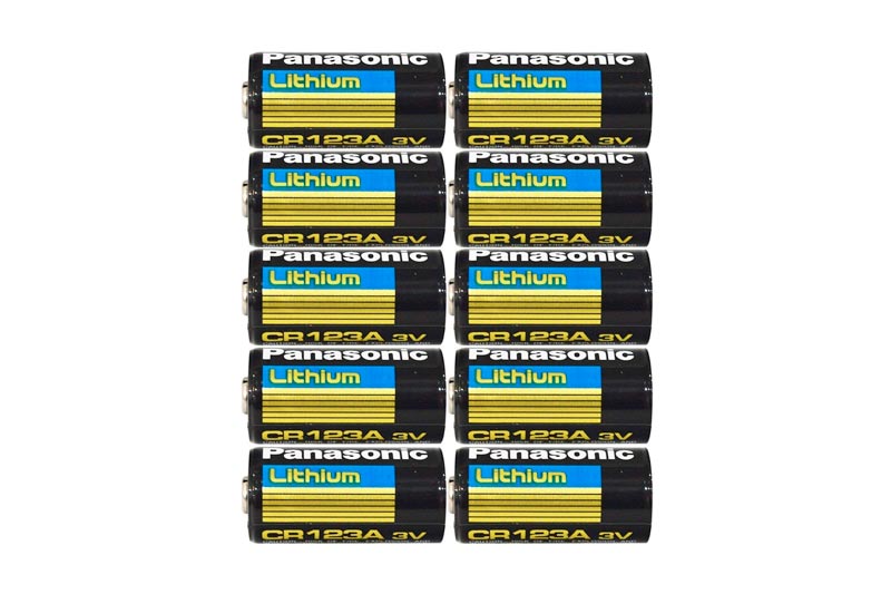 Panasonic CR123A Lithium 3V Photo Lithium Batteries, 0.67" Dia x 1.36" H (17.0 mm x 34.5 mm) (Pack of 10)