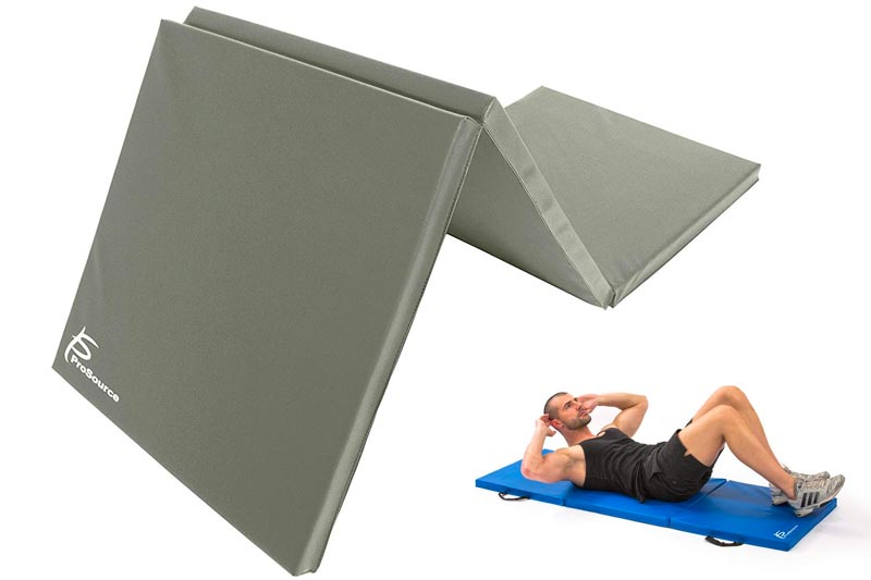ProSource Tri-Fold Folding Thick Exercise Mat 6’x2’ with Carrying Handles for MMA, Gymnastics, Stretching, Core Workouts