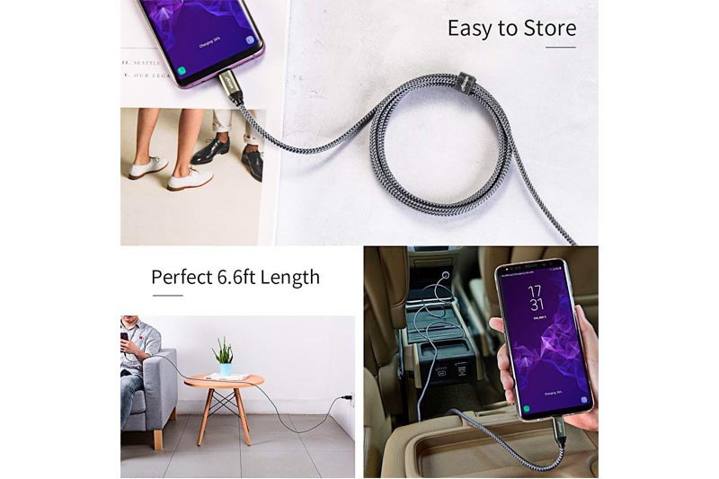 USB Type C Cable Fast Charging (USB 3.0) (2 Pack/6.6FT),Ainope USB-A to USB-C Charger Cable,Durable Braided Armor Cord Compatible Samsung Galaxy Note 9,8,S9,S8,S8 Plus,LG V20,Pixel XL,Nintendo Switch