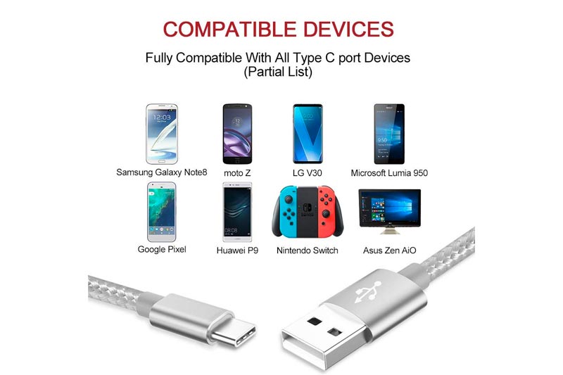 USB Type C Cable, MARGE PLUS USB C Cable 3 Pack(6ft) Nylon Braided Fast Charger Cord Compatible Samsung Galaxy S9 S8 Plus Note 9 8， LG V20,Moto Z2,Google Pixel, New MacBook and More, Sliver