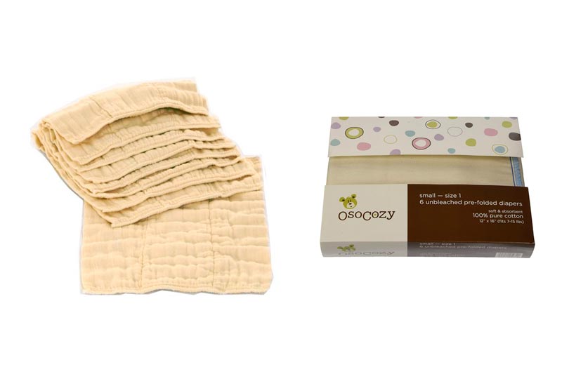 OsoCozy - Prefolds Unbleached Cloth Diapers, Size 1, 6 Count - Soft, Absorbent and Durable 100% Indian Cotton Natural Diapers For Infants - Highest Quality & Best-Selling Cloth Diapers Sold Online