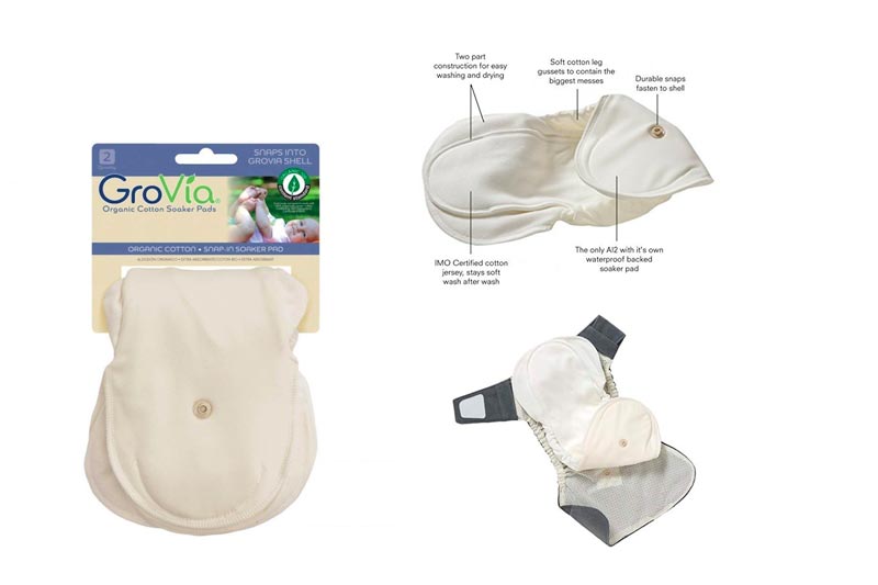 GroVia 100% Certified Organic Cotton Soaker Pad for Cloth Diapering Hybrid Diaper Shell (2 Count)