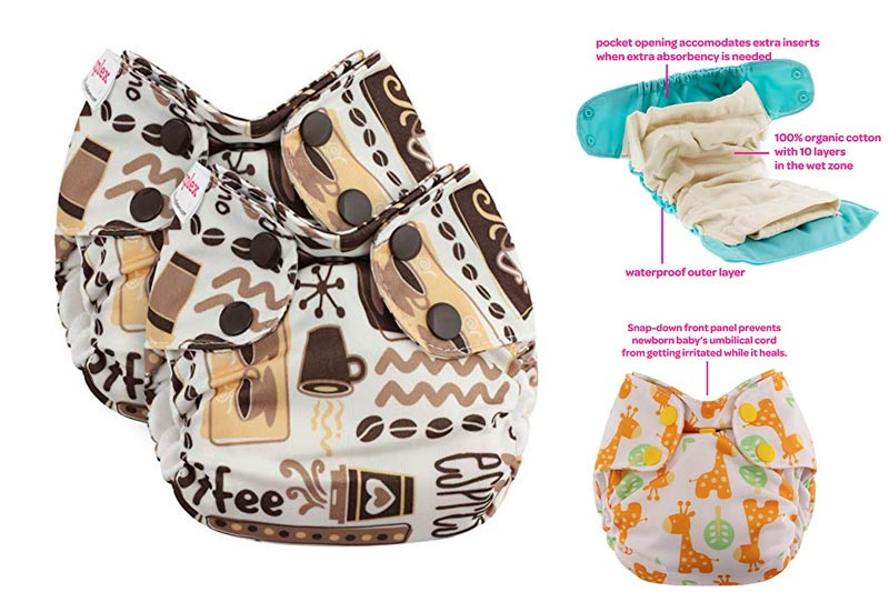 Blueberry Newborn Simplex Organic All in One Cloth Diapers, Bundle of 2, Made in USA (Coffee)